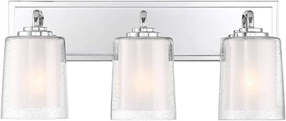 Possini Euro Design Mabelle Modern Wall Light Chrome Silver Hardwired 22 1/2" Wide 3-Light Fixture Mounted Clear Seedy Outer Frosted Glass Inner Bathroom Vanity Mirror House Home Hallway Room Decor