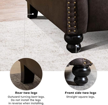 Push Back Recliner Chair Faux Leather Lounge Armchair with Rivet Decoration Wingback Single Sofa Chair with Padded Seat Solid Wood Legs for Living Room, Comfy Upholstered, Dark Grey