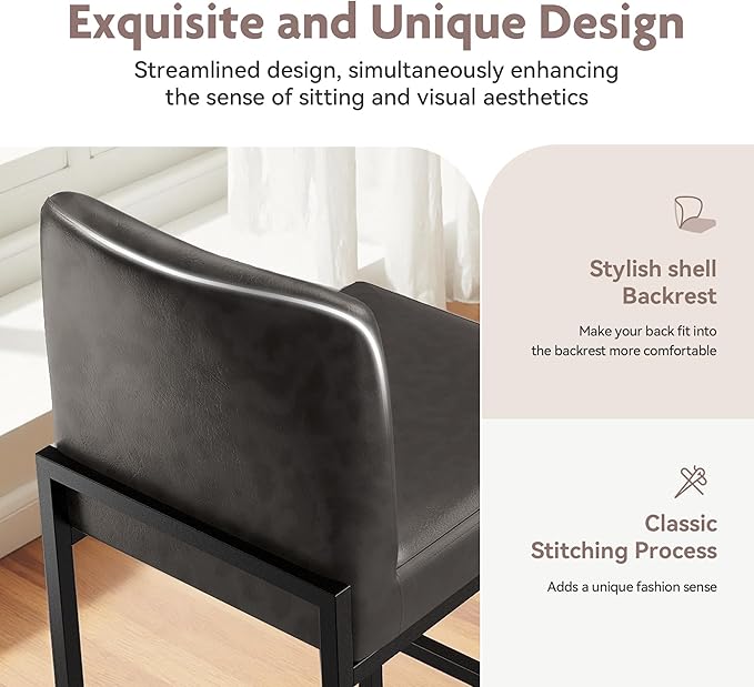 ALPHA HOME 24 Inch Bar Stools, Kitchen Counter Stools with Backs, PU Leather Barstools, Kitchen Stools with Back&Upholstered Footrest, Sturdy Chromed Metal Steel Frame, Grey