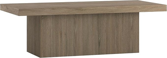 Henn&Hart 48" Fluted Low-Profile Coffee Table with Solid Base for Living Room, Family Room, or Office, Antiqued Gray Oak