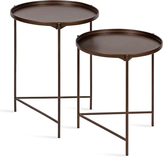 Kate and Laurel Ulani Modern Nesting Side Table; Set of 2; Bronze; Sophisticated Glam End Tables for Storage and Display