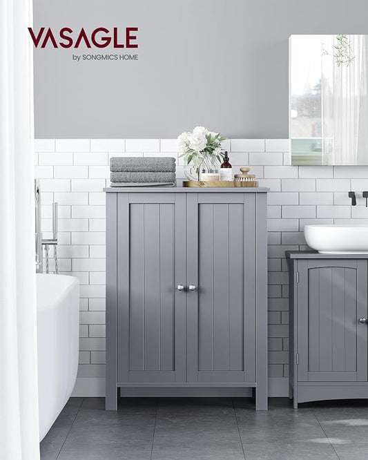 VASAGLE Floor Storage Cabinet, Freestanding Storage Unit with 2 Adjustable Shelves, for Bathroom Living Room Dining Kitchen, 11.8 x 23.6 x 31.5 Inches, Dove Gray UBCB060P36