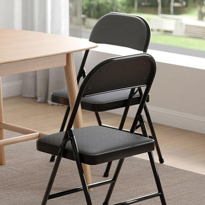 Nazhura 4 Pack Folding Chairs, Fabric Dining Chair Set with Padded Cushion and Back, Indoor Outdoo Seat for Home Office Events Wedding Party (Charcoal Fabric Seating)