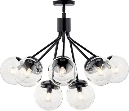 KICHLER Silvarious 12-Light Convertible Chandelier, Soft Modern Light with Clear Glass in Black, for Dining Room, Living Room, Bedroom or Foyer (22.25" x 30"), 52701BKCLR