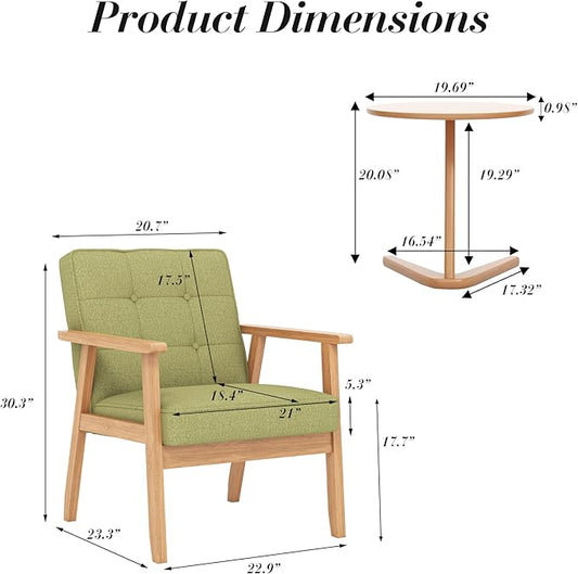 KCC Mid-Century Modern Linen Fabric Accent Chair, Upholstered Tufted Leisure Chair Comfy Reading Side Chair with Armrest and Solid Wood Frame for Living Room Bedroom Balcony(Green)