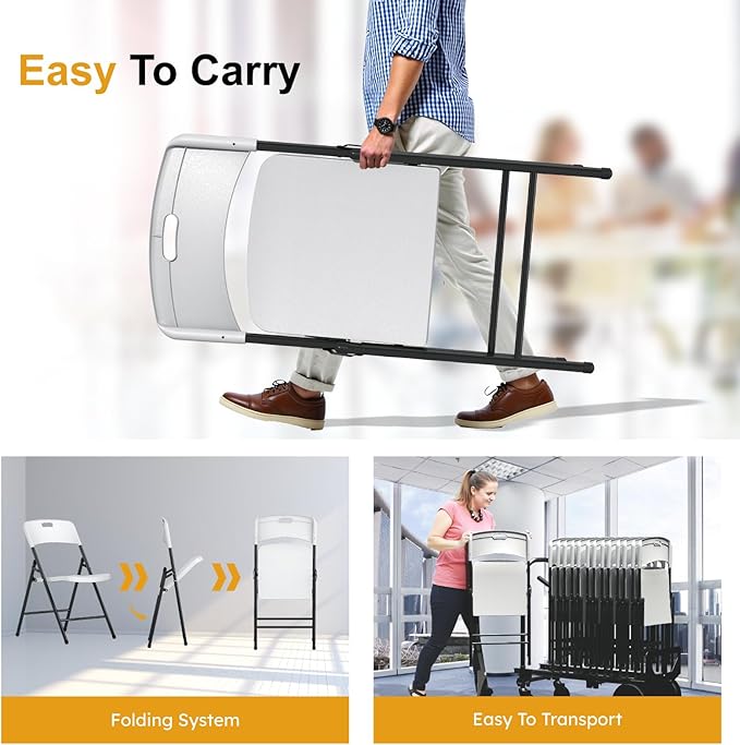 30 Pack Folding Chairs, 700lbs Capacity Heavy Duty Folding Chair with Reinfoced Steel Frame for Indoor/Outdoor Use, White Plastic Foldable Chairs for Party, Patio, Meeting, Wedding and School