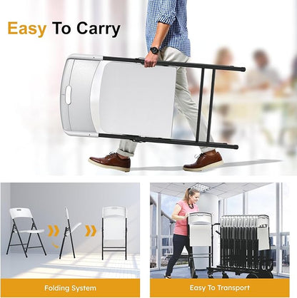 4 Pack White Folding Chairs, 700lbs Capacity Heavy Duty Folding Chair with Reinfoced Steel Frame for Indoor/Outdoor Use, Plastic Foldable Chairs for Party, Patio, Meeting, Wedding and School