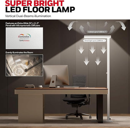Honeywell 10400LM LED Floor Lamp, 02E Pro Sunturalux Eye-Caring Reading Standing Light, 100W Modern Natural Daylight 4000K Dimmable 77" Tall Floor Lamps for Living Room Kids Study Home Office