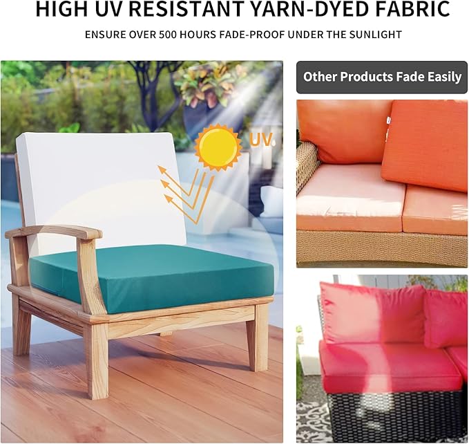 Easy-Going Waterproof Patio Cushion Covers 24x24x4 inch 4 Pack Replacement Non-Slip Outdoor Seat Cushion Slipcover with Zipper. Teal