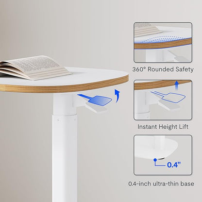 FLEXISPOT Adjustable C Table with Wheels, Mobile Snack Side End Table Sofa Couch Bedside Table Laptop Cart TV Tray Night Stand Small Space Side Table(23.6" W x 13.8" D,White)