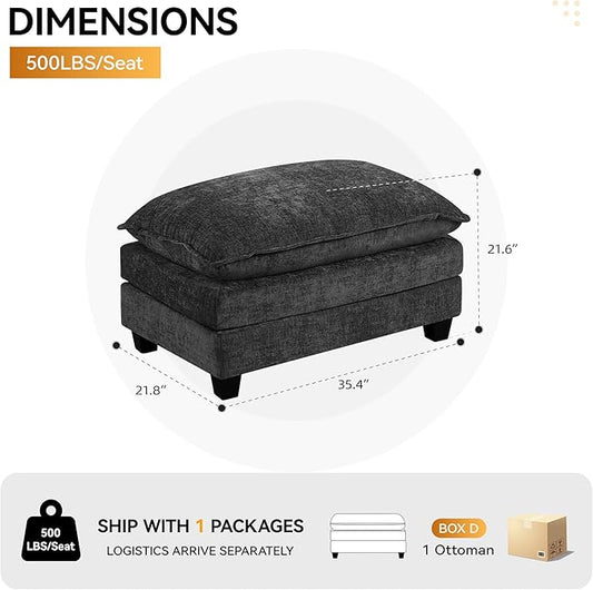 35‘’ Modern Chenille Cloud Sofa Ottoman,Rectangle Ottoman for Modular Sectional Sofa, Dark Grey