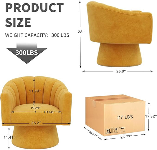 Swivel Accent Chair Set of 2, Upholstered Velvet 360° Swivel Barrel Chair for Living Room Overstuffed Bouncle Reading Chair Round Armchair for Bedroom,Vanity,Office (Mustard)