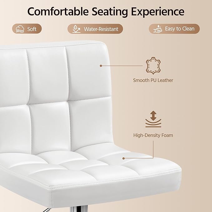 Yaheetech Bar Stools Set of 3, Adjustable PU Leather Swivel Barstools, Modern Counter Stools with Back and Footrest, Counter Height Barstools for Bar, Kitchen, Dining Room, White