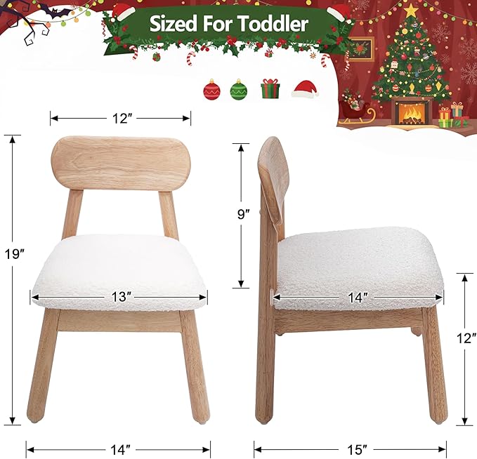 Kid Chair, Shepra Toddler Chairs Comfy Reading Chair for Kids Bedroom, Activity Table Chairs with Solid Wood Legs, Little Kids Furniture Wooden Stool for Children Playroom/Nursery/Gifts, White