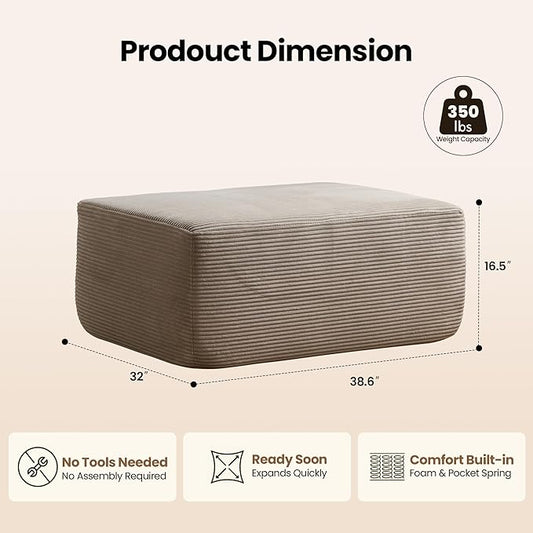 Removable Ottoman Can be Footrest Or Side Table, Idea for Living Room Bedroom Balcony(Corduroy Fabric, Camel)