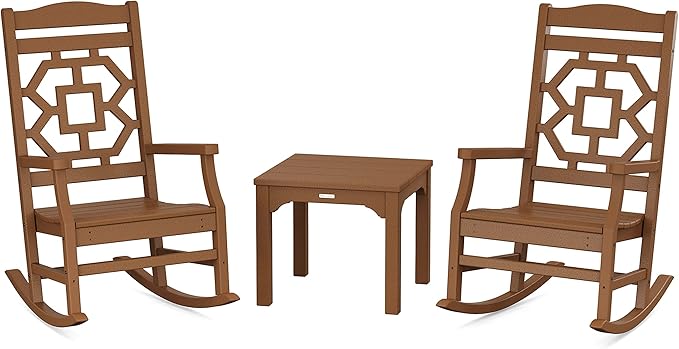 Martha Stewart by POLYWOOD® Chinoiserie 3-Piece Rocking Chair Set in Teak