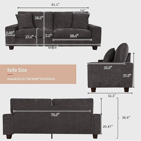 DOPEDIO Modern Loveseat Sofa for Living Room,Chenille Recliner, Removable Cover, Spring Cushions, Solid Wood Frame, Easy Assembly for Small Spaces (88.58inch，Dark Grey)