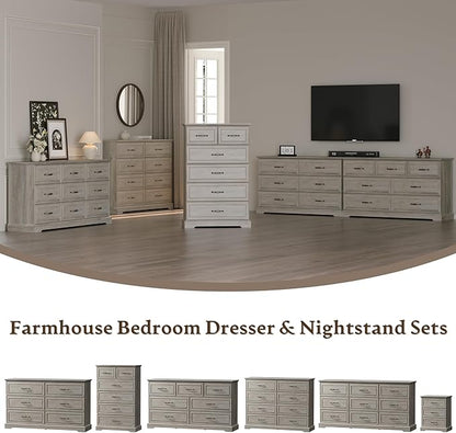 Farmhouse 6 Drawers Dresser for Bedroom, 54" Wide Modern Chest of Drawers with Deep Drawers & Bar Handles, Rustic Wood Dresser TV Stand, Wooden Closet Storage Organizer for Living Room, Hallway, Grey