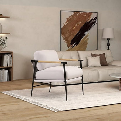 DUOMAY Mid-Century Modern Accent Chair, Soft Linen Upholstered Lounge Reading Chair with Metal Legs Comfy Lightweight Livinig Room Chair Armchair for Home Bedroom, Beige