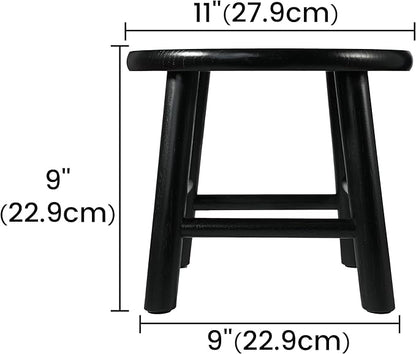 CONSDAN 9-Inch Round Step Stool for Adults & Kids, USA Grown Solid Oak Hardwood Ottoman, Sturdy Small Foot Stool for Kitchen, Bedside, Nursery, Shoe Changing, Plant Stand, Fully Assembled (Black)