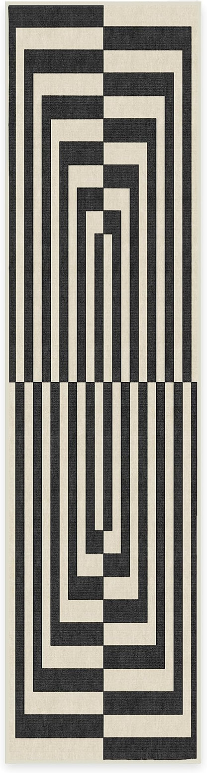 RUGGABLE x Jonathan Adler Machine Washable Modern Runner Rug – Op Art Charcoal 2.5x7, Stain-Resistant, Non-Slip – Washable Rug for Hallway, Entryway, Living Room & Kitchen–with Standard Pad