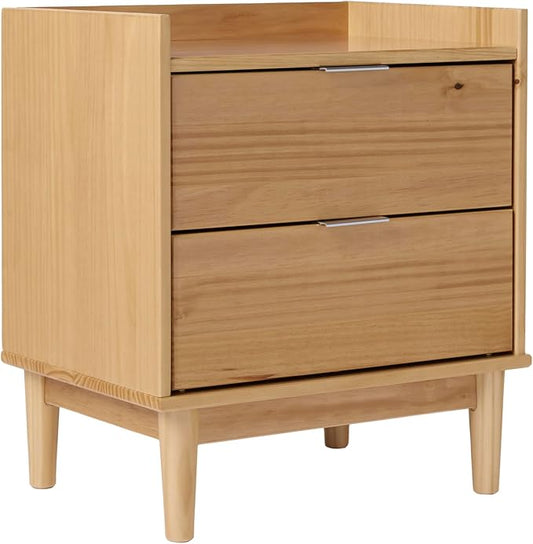Walker Edison Blythe Mid-Century Modern Tray-Top 2-Drawer Nightstand, 20 Inch, Natural Pine