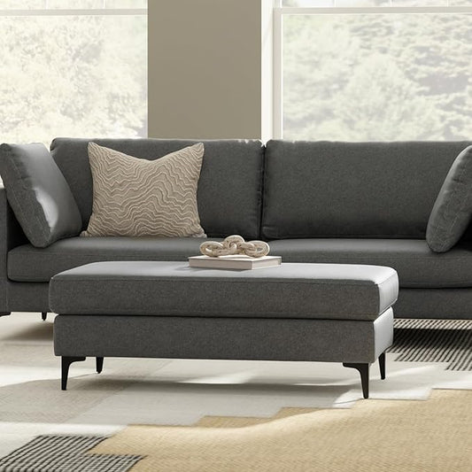 SIMPLIHOME Ava Large Rectangular Ottoman in 100% Recycled Polyester Tightly Woven Performance Fabric, Pebble Grey, 48-inches Wide, Multipurpose Table or Footrest Ottoman, Assembled, for Living Room