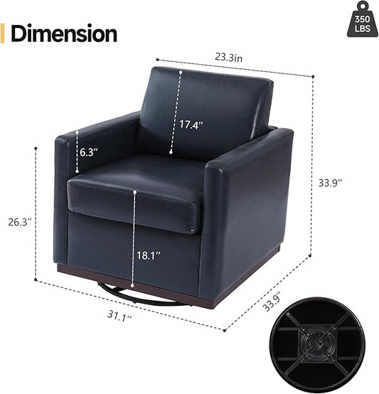 Pia Ricco Single Swivel Barrel Chair, Modern Accent Armchair in Easy-Clean PU Leather, Mid-Century Style for Living Room or Home Office, Navy