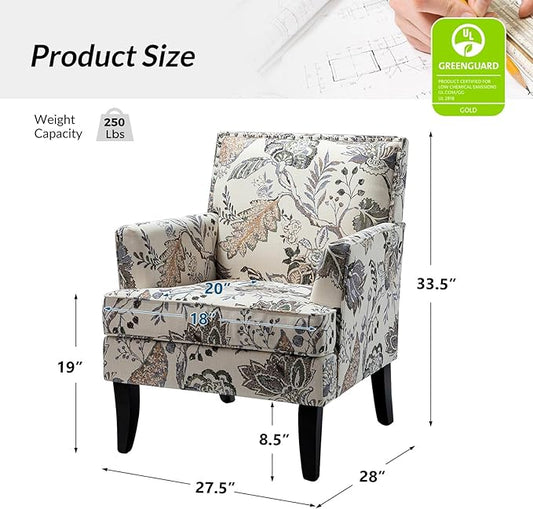 HULALA HOME Modern Accent Chairs Set of 2, Farmhouse High Back Floral Chairs with Wooden Legs & Nail Head Trim, Comfy Upholstered Armchairs for Living Room/Bedroom (Orange Grey Floral)