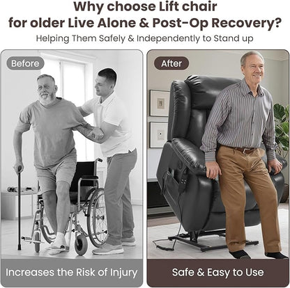 PARKOL Dual Motor Power Lift Recliner Chair for Elderly, 180-Degree Infinite Position Lay Flat Leather Recliner Chairs, with Massage and Heating, USB & Type-C Port and Remote (Beige, Medium)