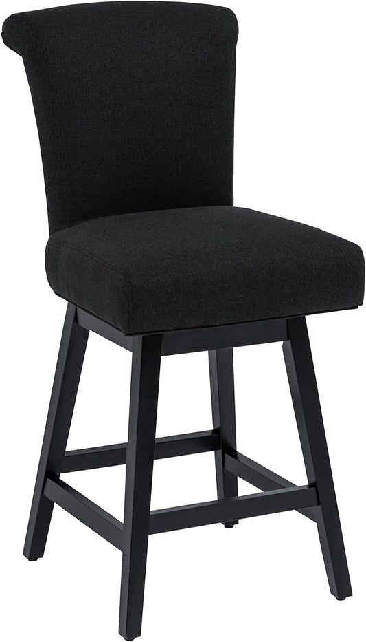 Bar Stool, 26 Inch Upholstered Barstools with 15.7" High Back and Footrest, Swivel Counter Height Barstools for Kitchen Island Home Bar Performance Fabric Black