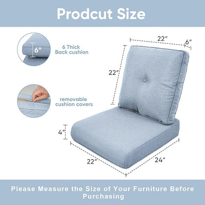Outdoor Wicker Chair Cushions 2 Packs - Outside High Back Thick Water-Resistant Cushion 22x24 with Zipper Cover for Patio Glider Rocking Chairs Loveseat Couch – Baby Blue/Buckle