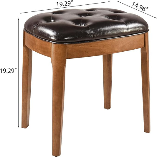MODERION Vanity Stool Bench with Upholstered, Modern Luxury Wood Stool ,Ottoman Shoe Bench for Living Room, Vanity, Entryway, 19.3"L x 14.9"W x 19.3"H Easy Assembly, Beeswax Leg & Dark Brown FD-HNY-DB