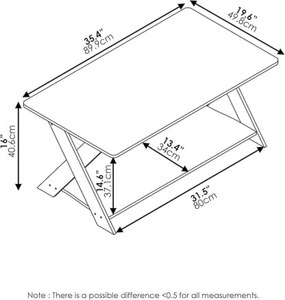 Furinno Modern Coffee Table, Rectangle Modern Coffee Table with X-Legs, Criss-Crossed Side Table, for Living Room, Bedroom, Home Office, Black Espresso
