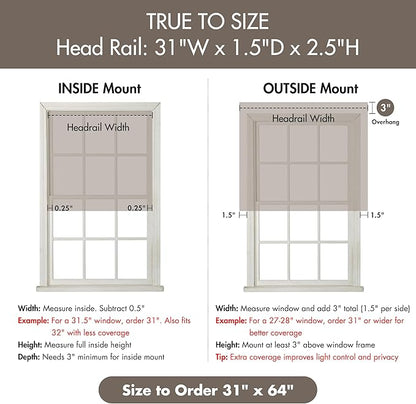 Madison Park Galen Cordless Roman Shade, 31"W x 64"H, Sheen Taupe – Room Darkening, Thermal Insulated, Energy Efficient Window Blind with Subtle Sheen Basketweave Fabric for Privacy