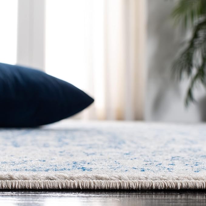 SAFAVIEH Evoke Collection Area Rug - 6'7" Square, Ivory & Navy, Distressed Design, Non-Shedding & Easy to Clean, Ideal for Living Room, Bedroom, Dining Space (EVK256N)