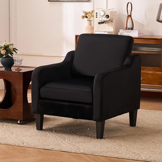 Accent Chair with Soft Armrest, Modern Living Room Chairs, Upholstered Comfy Chair with Cushion, Boucle Pottery Barn Accent Chair Sofa Chair, Single Arm Chair for Waiting Room, Black