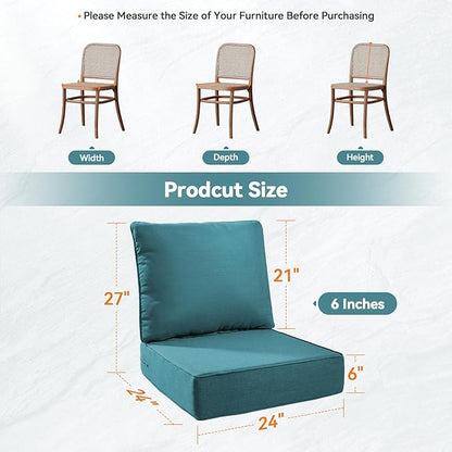 Luxury 6" Outdoor Cushions for Patio Furniture, 24x24x6" Thick Seat Cushion Set of 9, Fade Resistant Couch Chair Replacement Cushions High Density Deep Wicker Chair Cushion w/ Removable Cover, Green