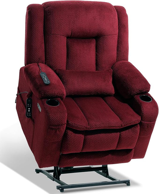 EONIX Lay Flat Power Lift Recliner Chair with Heat and Massage, Dual Motor Electric Lift Chair for Elderly for Postoperative Recovery, 400lbs Heavy Duty, Cup Holders, Lumbar Pillow, Burgundy