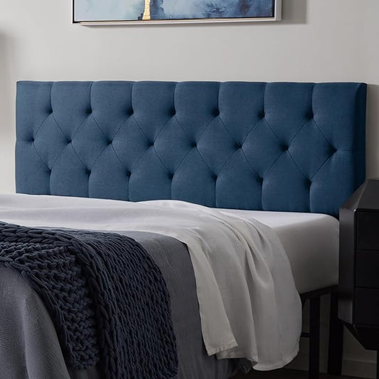 Lucid Mid-Rise Upholstered Headboard - Diamond Tufted - Padded Polyester - Adjustable Height from 34” to 46” - Easy Assembly - Bed Frame or Wall Mount - Sturdy - Cobalt - Full / Full XL Size
