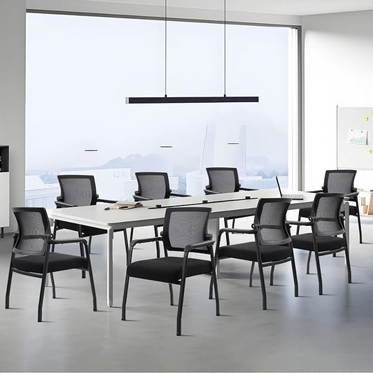 4PK Office Guest Chairs No Wheels | Ergonomic Lumbar Support and Thicked Seats Cushion, Desk Chair with Adjustable Mesh Back for Waiting Room School Church Reception，Black