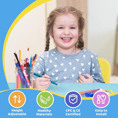 FUNLIO Kids Table and 2 Chairs Set, Height Adjustable Toddler Table and Chair Set for Ages 3-8, Easy to Wipe Arts & Crafts Table, for Classrooms/Daycares/Homes, CPC & CE Approved, Multi-Color