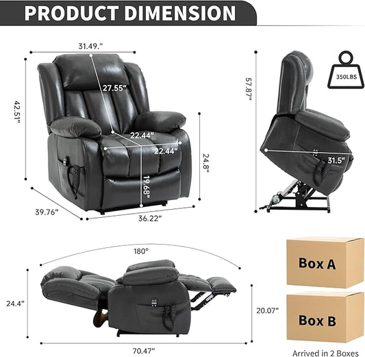 Recliner Chairs for Adults, Power Lift Chair for Elderly, Oversized Bedroom Chair with Massage&Heat, Leather Nursery Glider Chair for Living Room, Sofa Chair Home Theater Seating with Lumbar Support