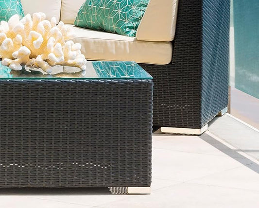 7-Piece Outdoor Patio Wicker Furniture Set, No-Assembly Sectional Sofa with Weather-Resistant Cushions, All-Weather Conversation Set (Supercrylic Gray)