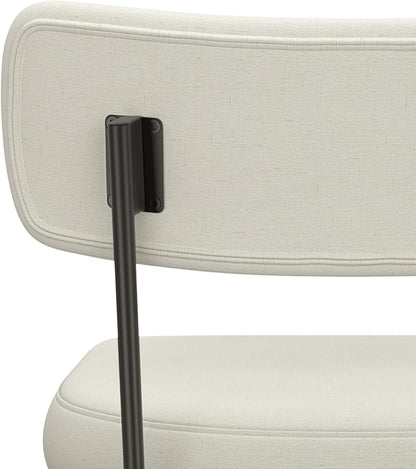 SIMPLIHOME Giselle Counter Stools (Set of 2) - 24 Inch Seat Height Swivel Upholstered Metal Kitchen Stools in Natural Polyester Linen, Contemporary Modern Seating with Padded Seat and Backrest