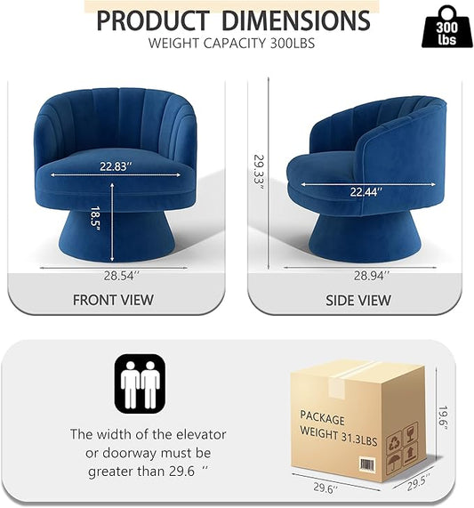 Swivel Accent Chair Set of 2,Upholstered Velvet 360° Swivel Barrel Chair for Living Room Overstuffed Bouncle Reading Chair Round Armchair for Bedroom,Vanity,Office (Navy)