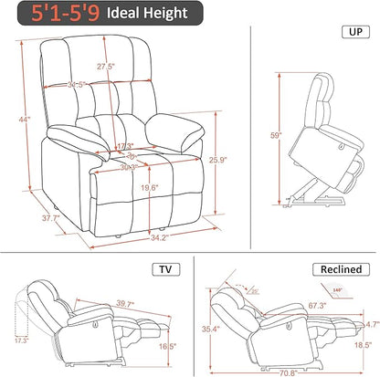MCombo Power Lift Recliner Chair Sofa with Massage and Heat, Adjustable Headrest, 3 Positions, USB Ports, for Elderly People, 7533 (Faux Leather, Dark Gray)