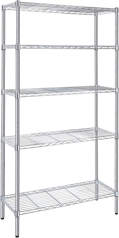 Simple Deluxe 5-Tier Storage Shelves, 35.83" W x 13.98" D x 71.7" H Wire Metal Shelving Unit, 1250 Lbs Loading Capacity, Chrome