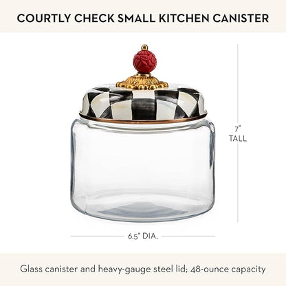 MACKENZIE-CHILDS Courtly Check Kitchen Canister, Decorative Black-and-White Glass Storage Jar with Lid, Small