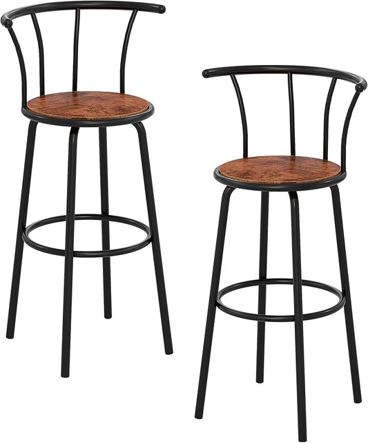 VECELO Bar Stools Set of 2, Swivel Counter Barstools with Backrest, Bar Height Chairs for Dining Room, Kitchen Island, Pub, Easy Assembly, Retro Brown